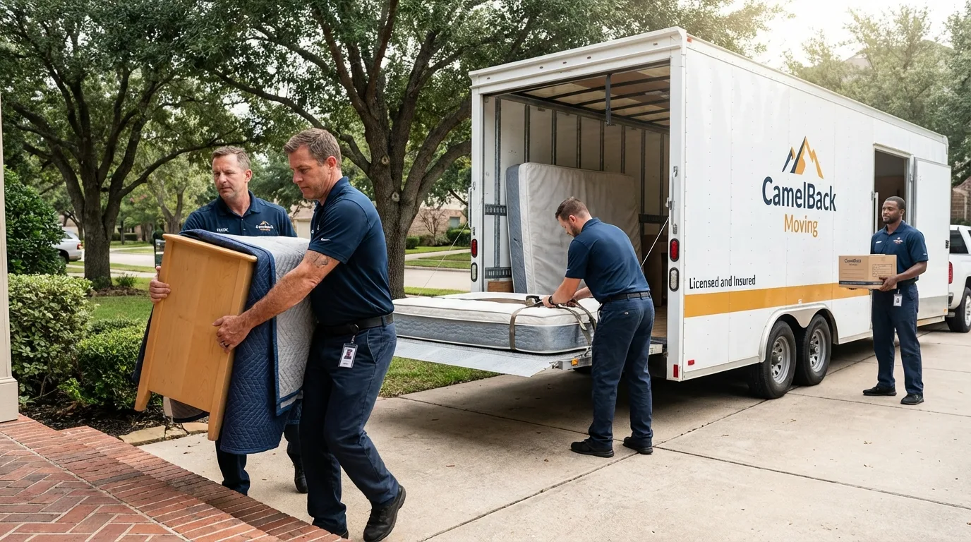 Crew loading residential truck for cross-state move from Sparta, MI